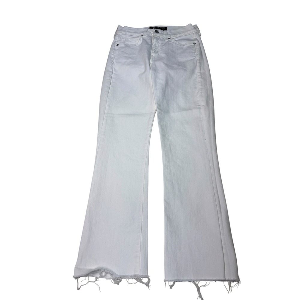 Veronica Beard Carly Kick Flare High Rise White Raw Hem Jeans Womens 27X27
